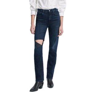 7 For All Mankind Easy Slim Jeans Women 24 Dark Blue Wash Ripped Knee Denim